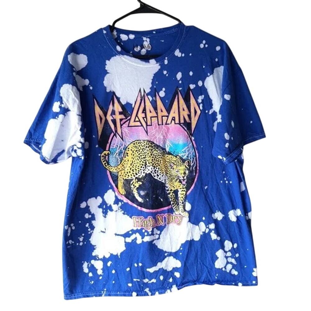 Def Leppard Vintage Style High N Dry TieDye Tiger Graphic Unisex T Shirt XL Blue